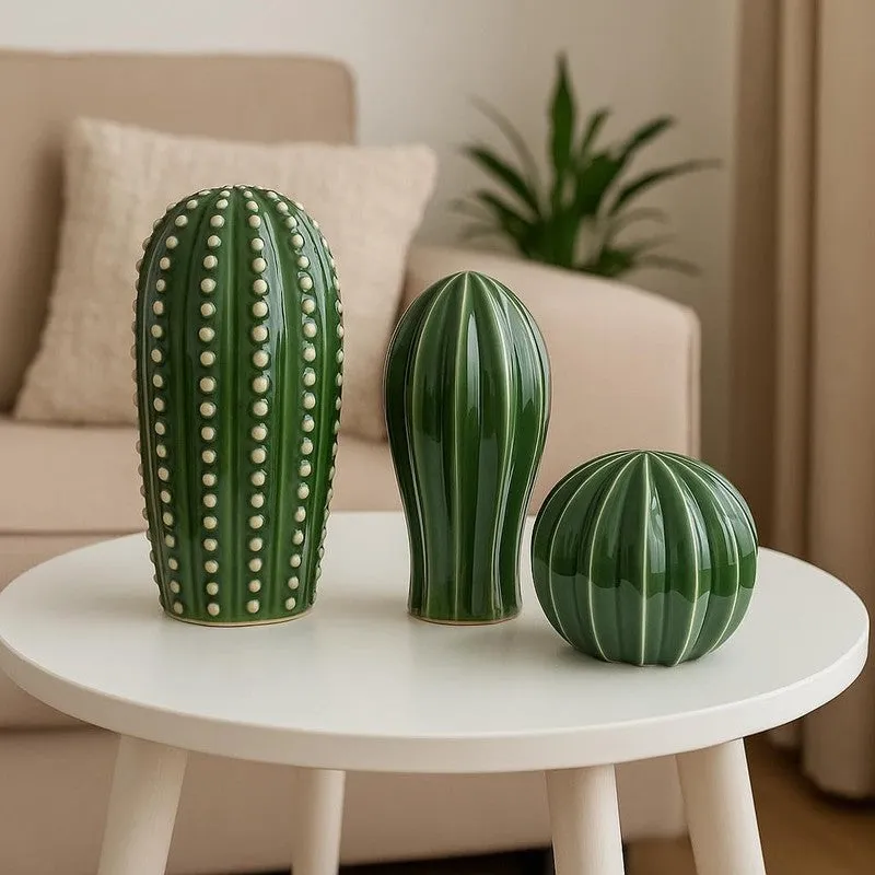 Textured Cactus Ceramic Decorative Accent - Set of Three media 4