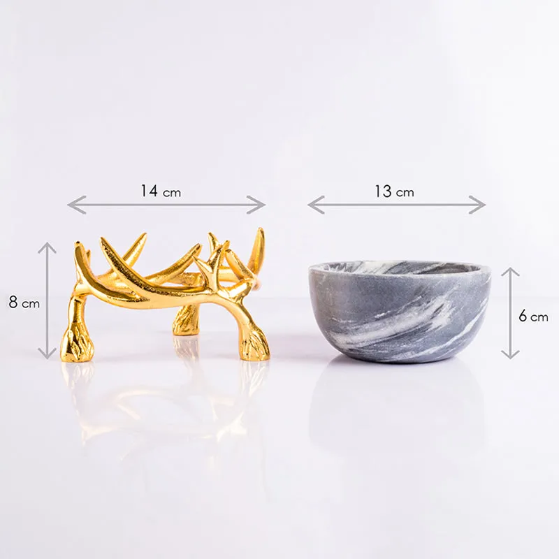 Carrara Cradle Marble Serving Bowl With Metal Stand (Grey) - 300 ML media 6