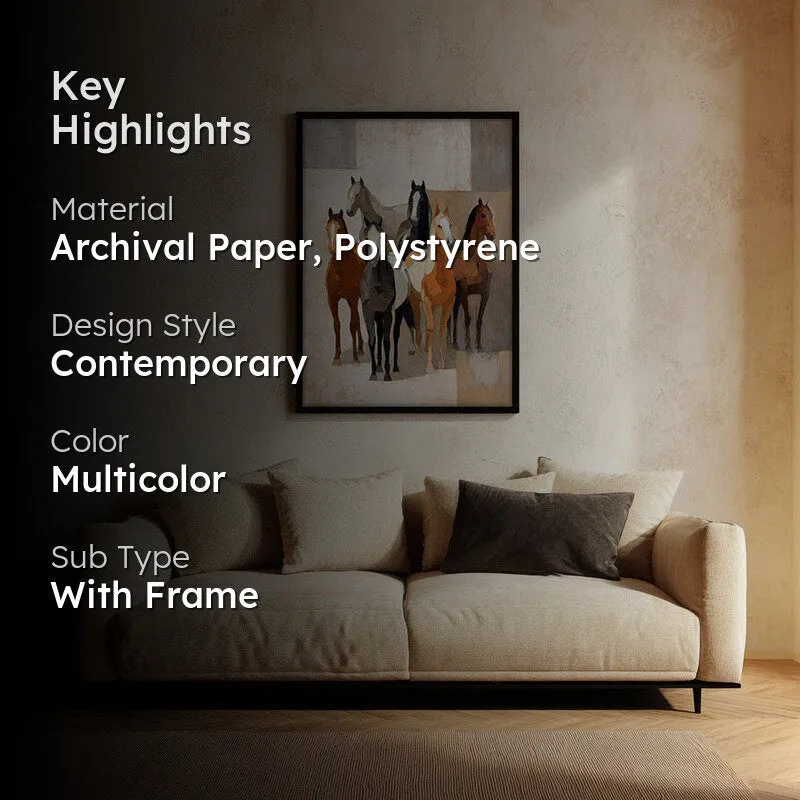Modern Rustic Horse Wall Painting With Black Frame media 2