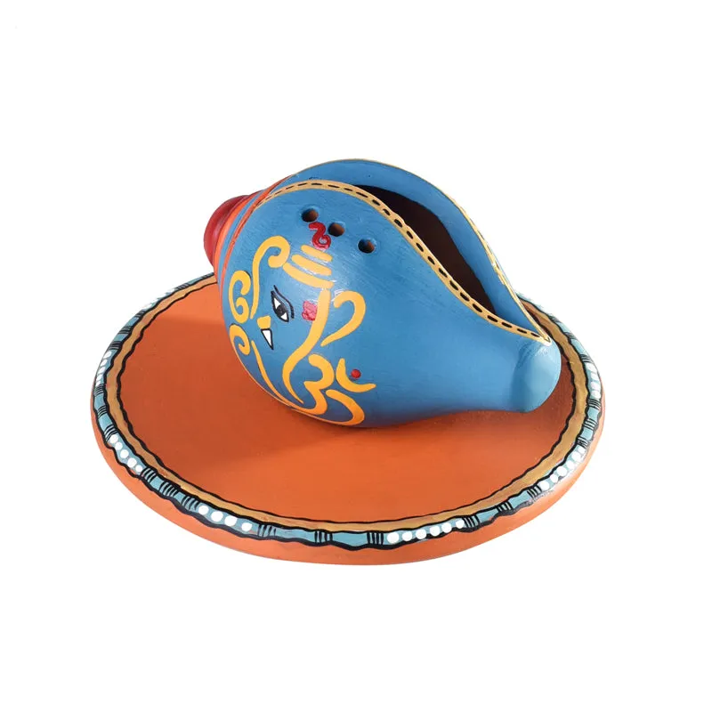 Swastika Conch Incense Holder (Royal Blue) - Two Piece Set media 4