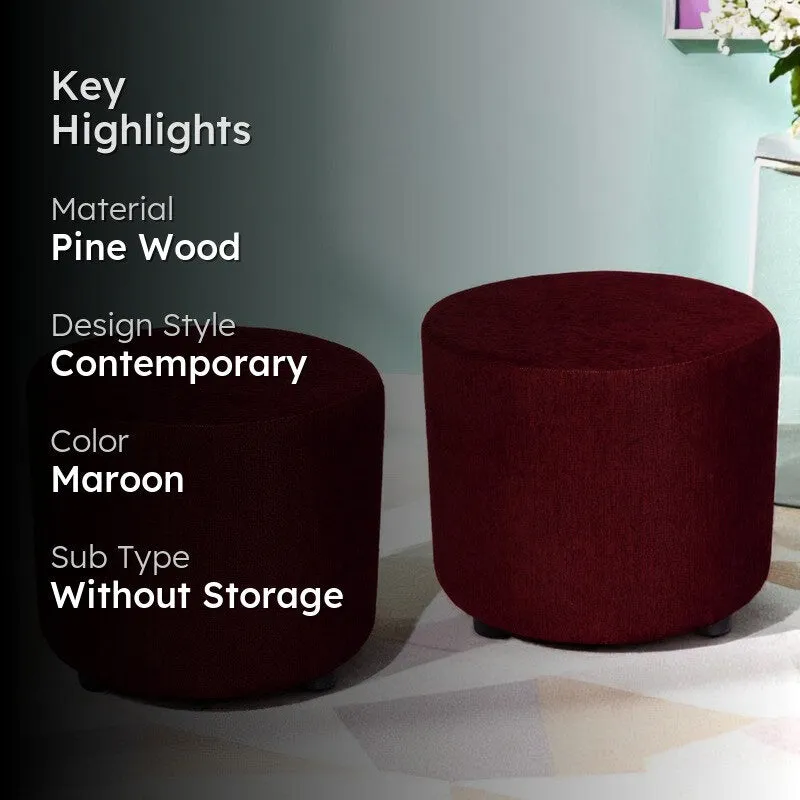 Mrixon Pine Wood Pouffe (Maroon) - Set Of Two media 2