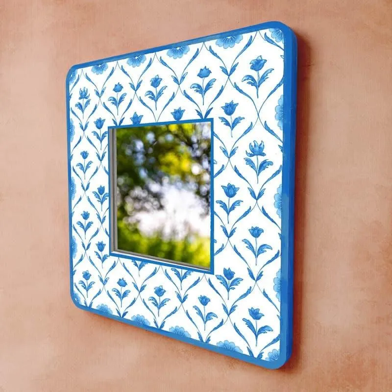 Rosa Lush  Designer Handpainted Mirror -  Blue media 4
