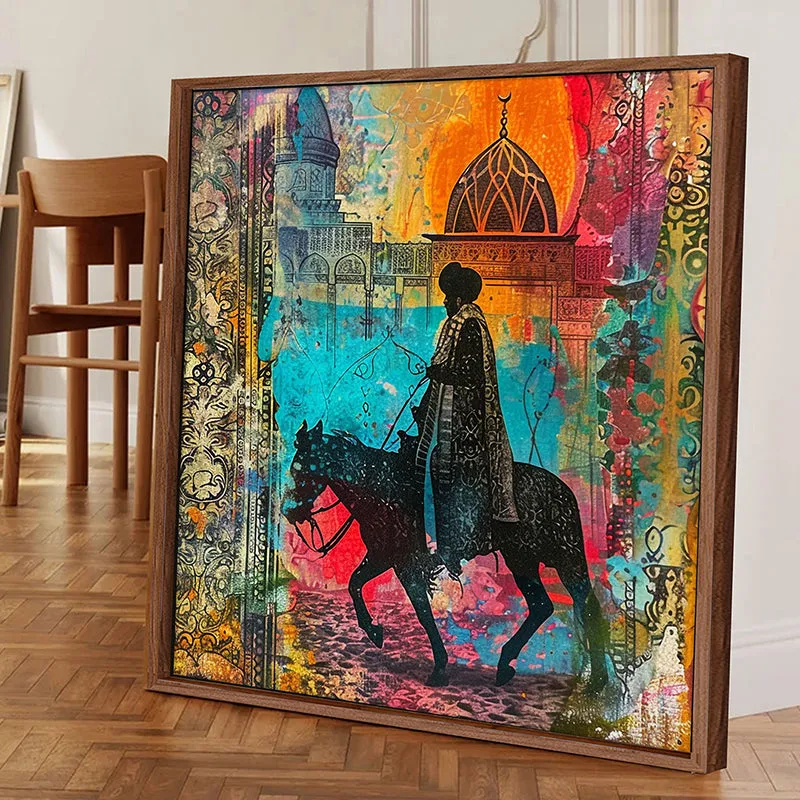 Horse Rider Wall Art With Frame - Brown media 2