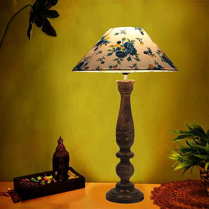 Nihara Blue Fleur Fabric Table Lamp - Multicolor