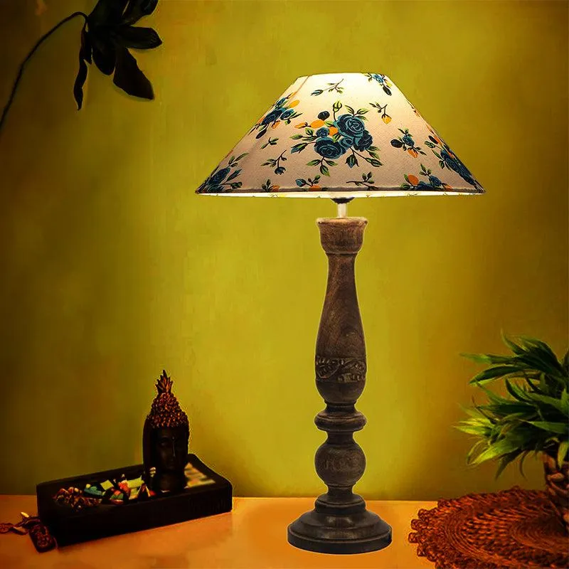 Nihara Blue Fleur Fabric Table Lamp - Multicolor media 1