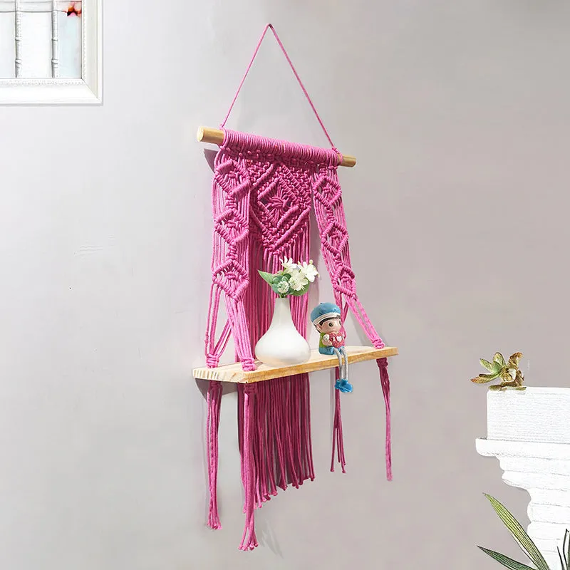 Knotix Macrame Wall Shelf - Pink media 1