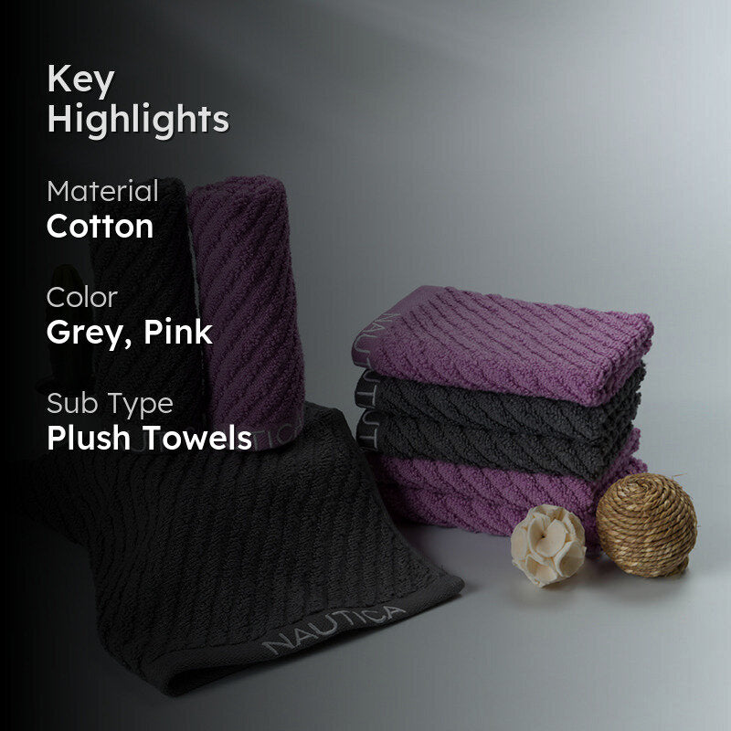 Nautica Riviera Soft Cotton Hand & Face Towel (Dark Grey & Lilac) - Set Of Eight media 2