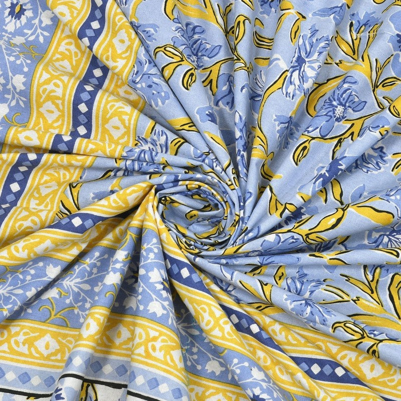 Bloomio Cotton Bedsheet (Blue,Yellow) - 240 TC media 5