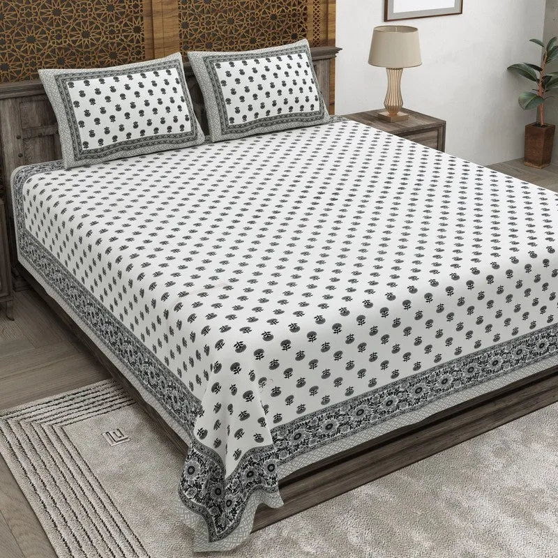 Bloomel Cotton Bedsheet (Grey,White) - 240 TC media 1