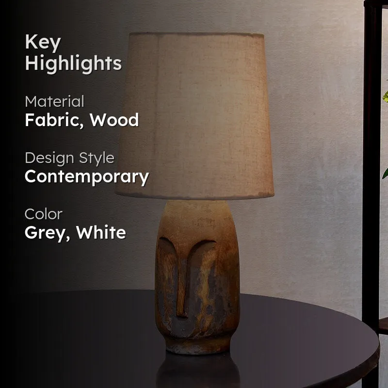Heracles Carved Fabric Table Lamp - Grey,White media 2