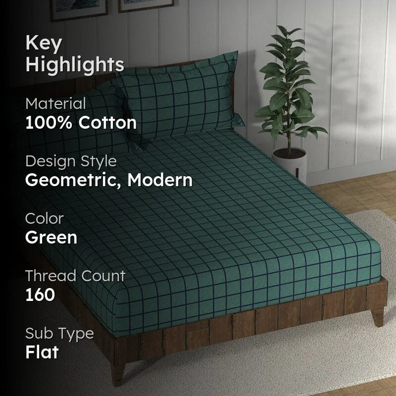 Nautica Mosaic Luxe Geometric Cotton Bedsheet (Green) - 160 TC media 2