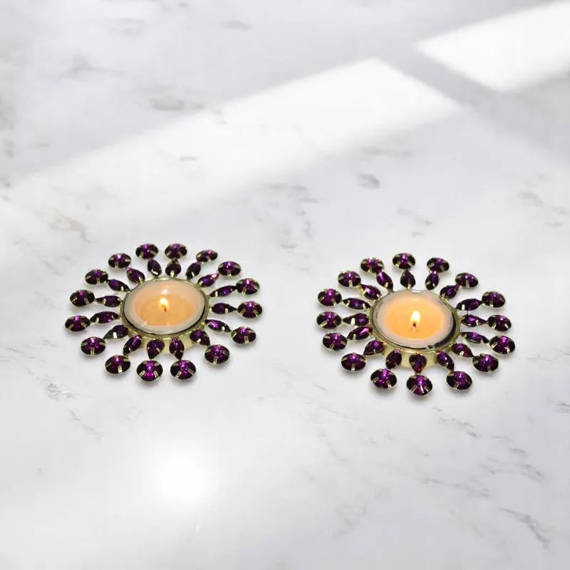 Surya Ornate Tea Light Holder (Purple) - Set Of Two media 1