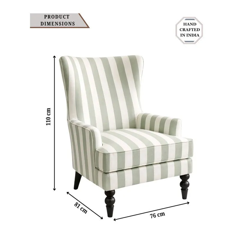 Sage Ivory Teak Wood & Velvet Striped Upholstered Lounge Chair media 8