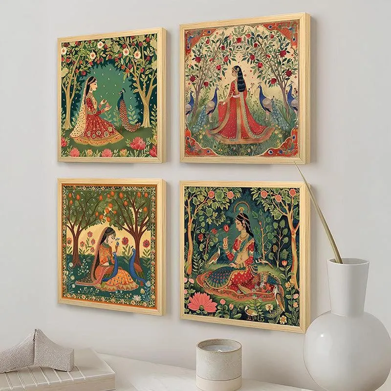 Vanasundari Mughal Wall Art With Frame - Set Of Four media 6