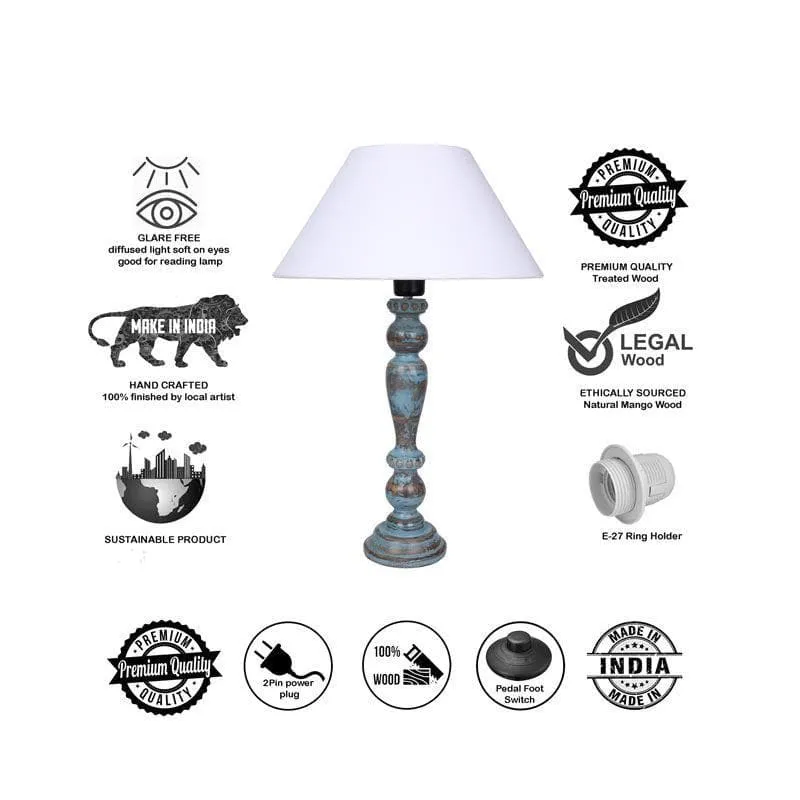 Amaya Fabric Table Lamp With Conical Shade - White,Blue media 6