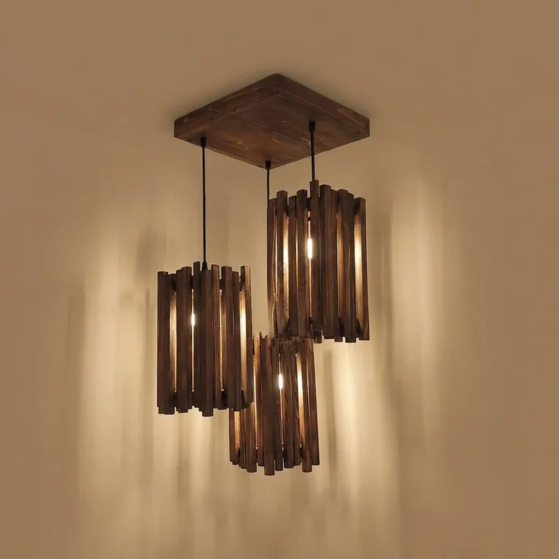 CageLine Wooden Ceiling Lamp - Brown media 5