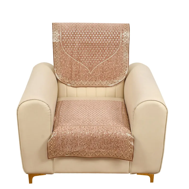 Petite Leaves Chenille Sofa Cover - Peach media 6