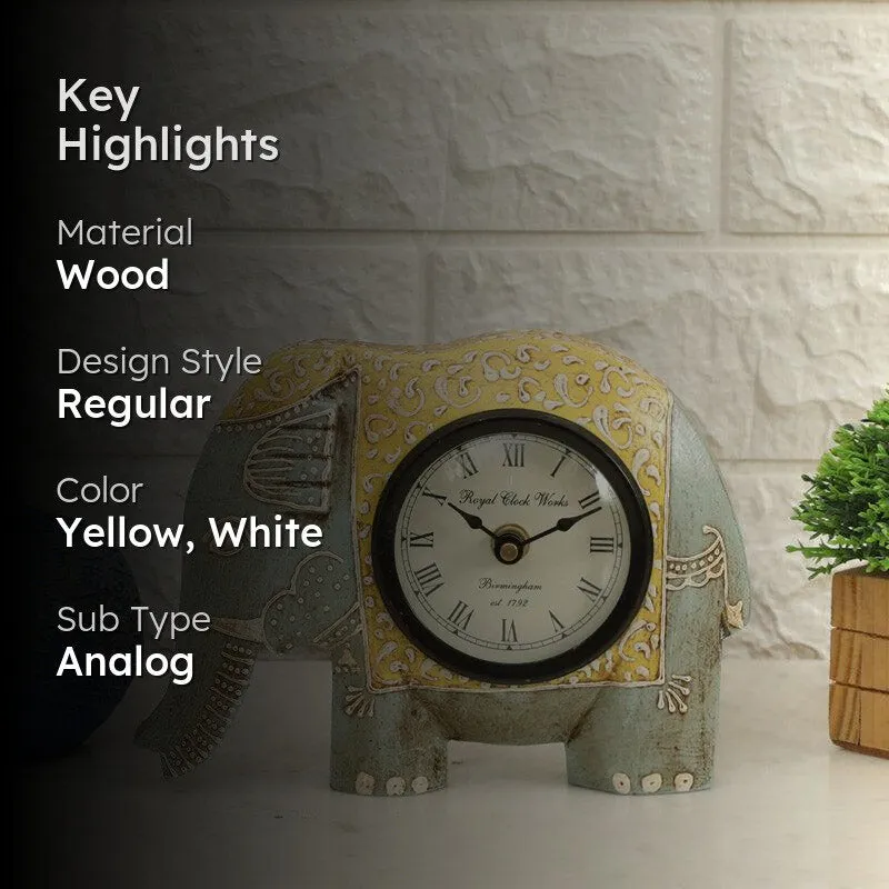 Happy Haathi Handpainted Table Clock - Grey media 2