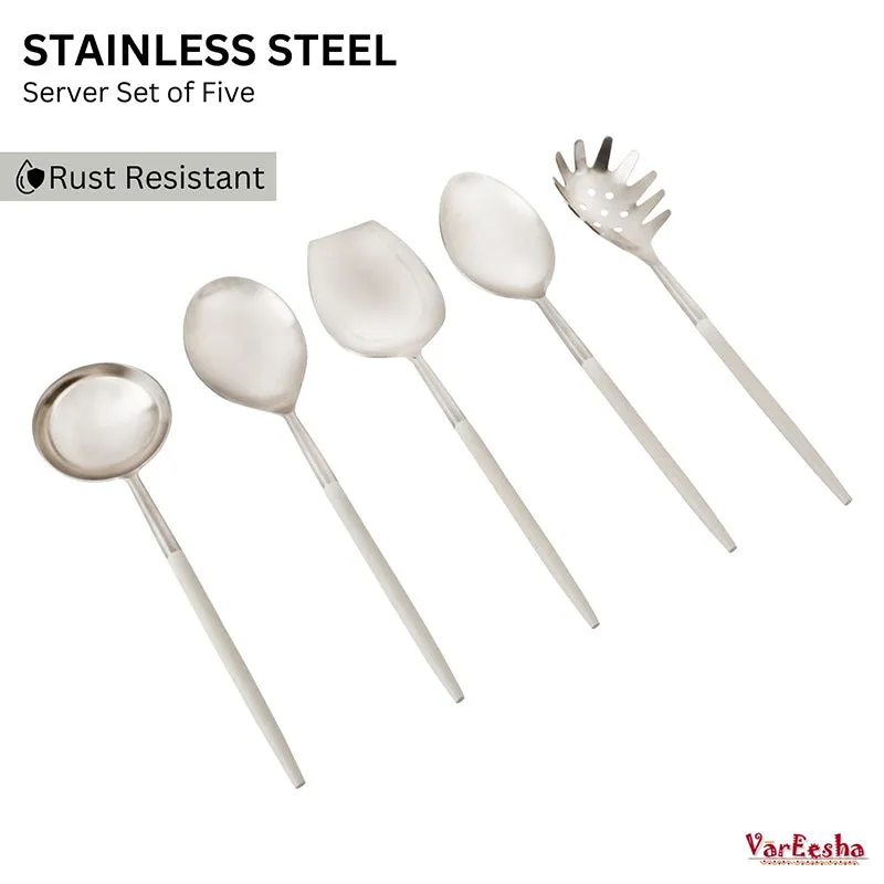 Stirling Stainless Steel Serving Spoon (White & Silver) - Set Of Five media 3