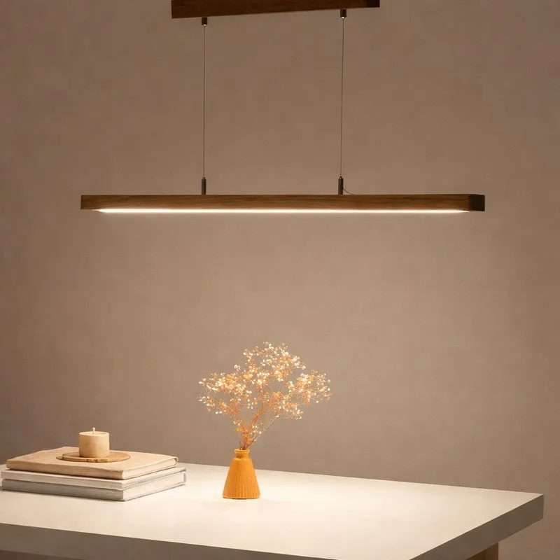 Linear Teak Wood led Pendant Lamp media 1