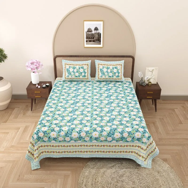 Loomva Cotton Bedsheet (Teal,Green) - 240 TC media 3