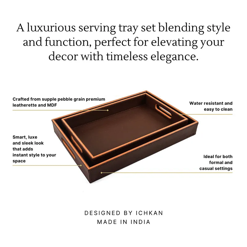 Tisca Faux Leather Serving Tray (Brown) - Set Of Two media 3