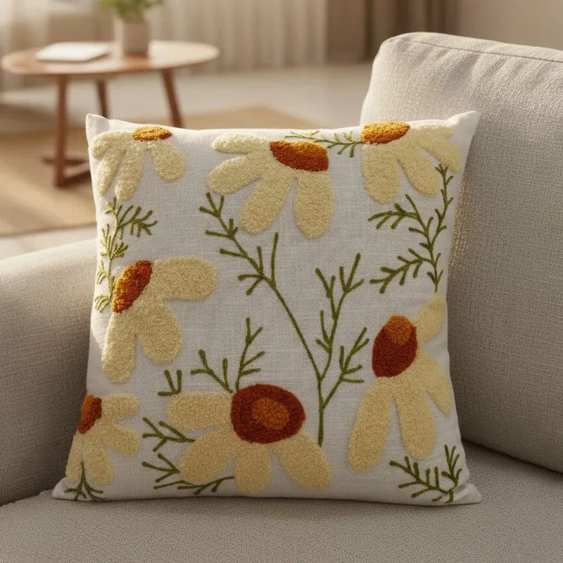 Thread Petals Tufted Cotton Cushion Cover media 1