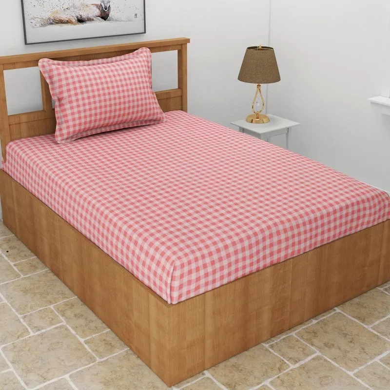 Checkered Dreams Fitted Micro Fiber Bedsheet (Pink) - 150 GSM media 1