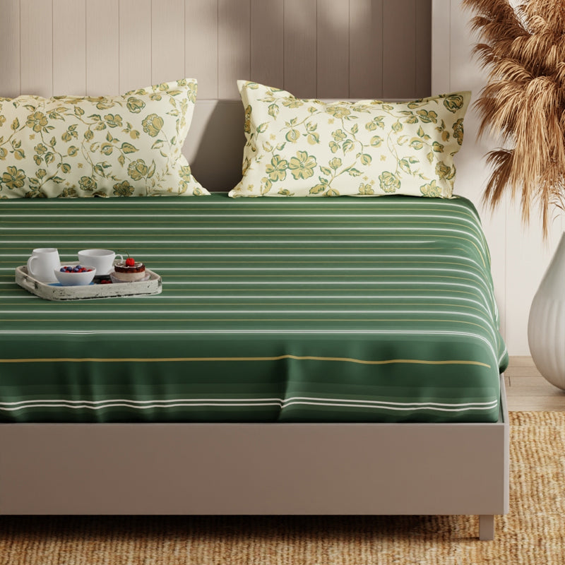 Grida Striped Microfiber Bedsheet (Green) - 135 GSM media 4