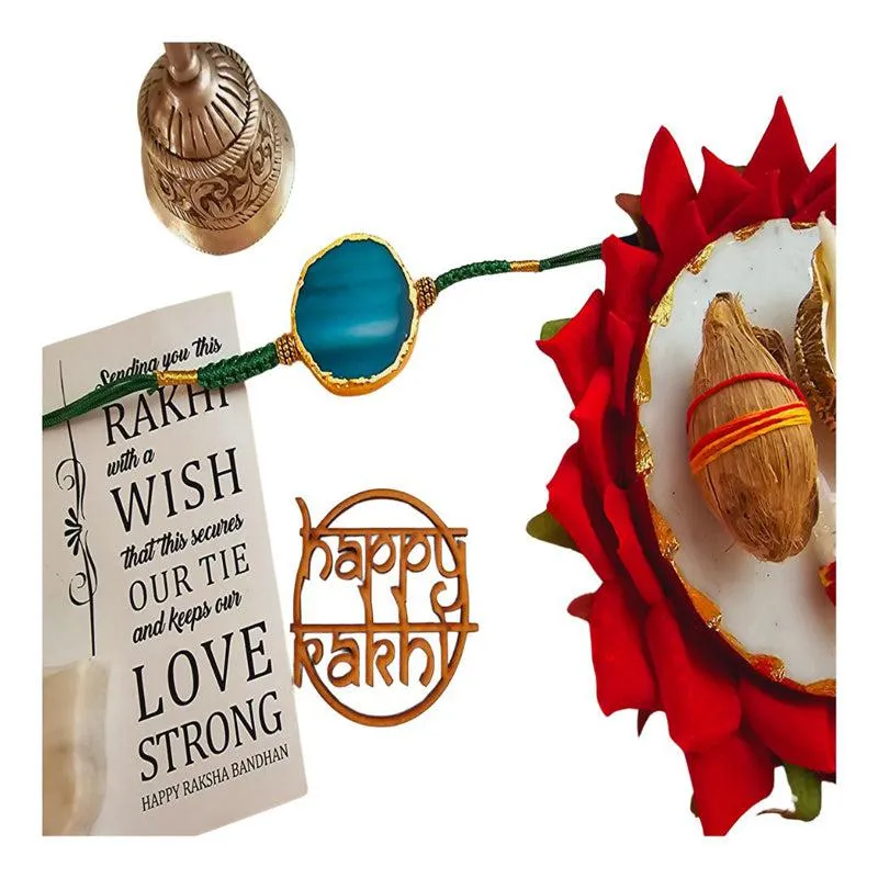 Bhai Behen Bond Green Agate Rakhi Gift Set media 3