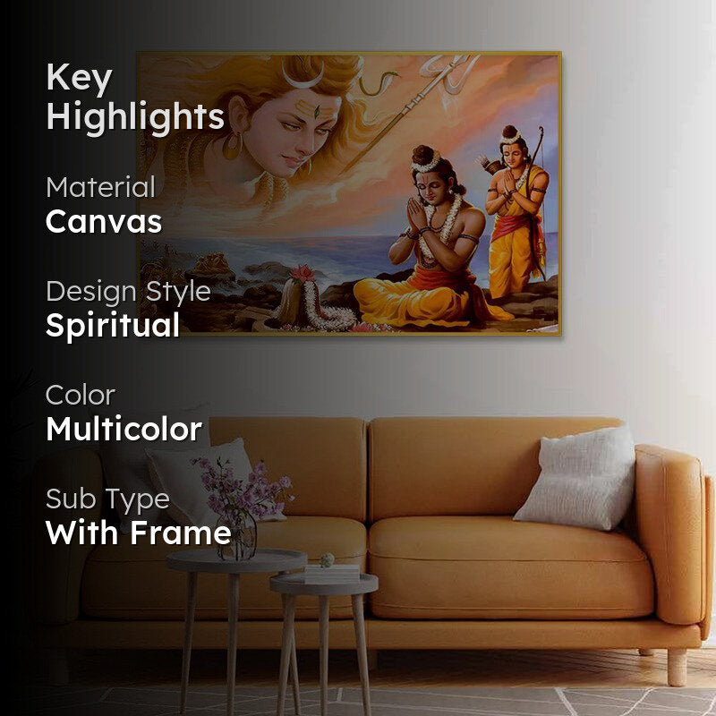 Shiva Dharshan Spiritual Canvas Wall Painting With Frame - Gold media 2