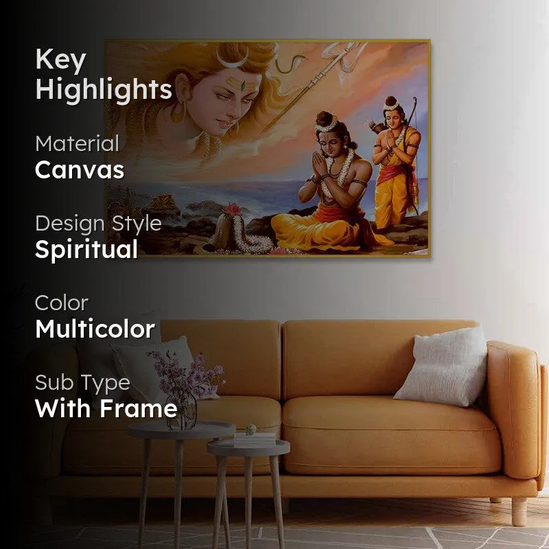 Shiva Dharshan Spiritual Canvas Wall Painting With Frame - Gold media 2