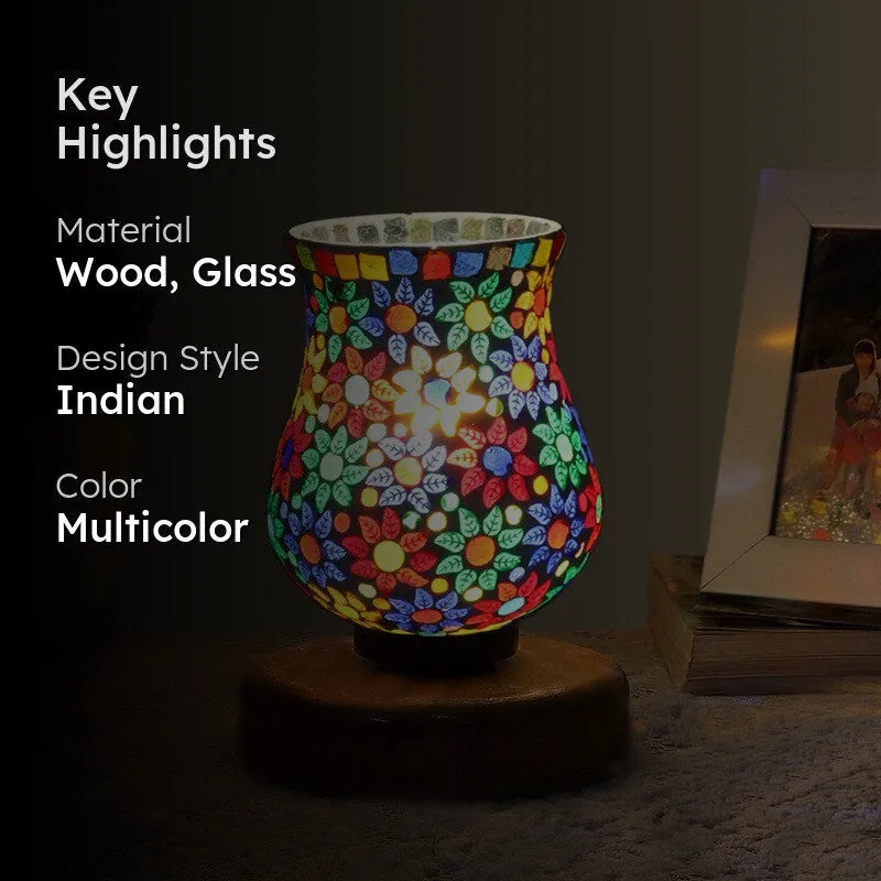Solene Mosaic Glass Table Lamp With Wooden Base - Multicolor media 2