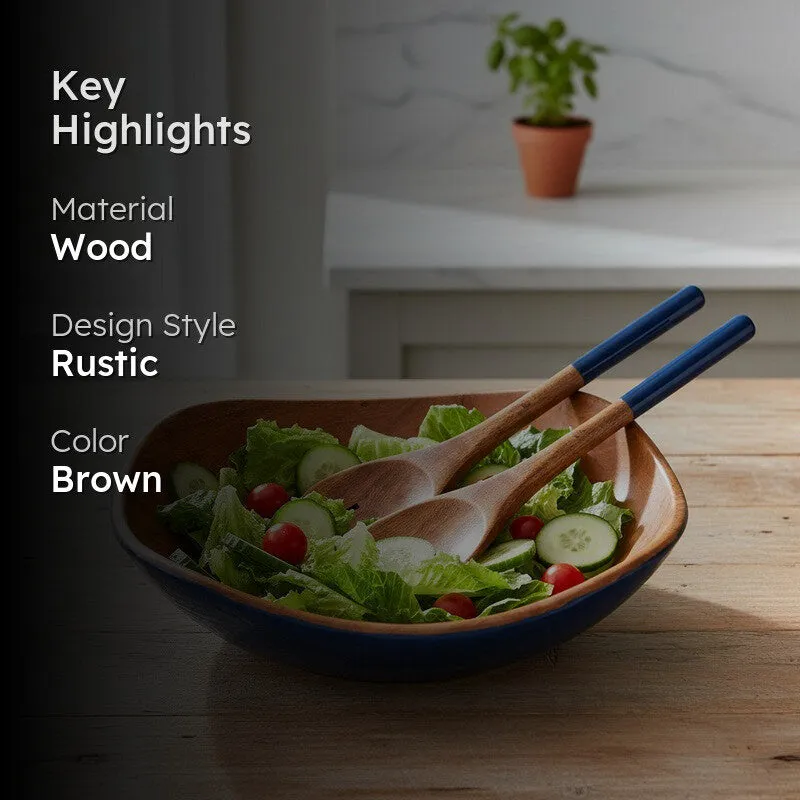 Azure Wood Salad Bowl with Serving Spoons (1000 mL) - Three Piece Set media 2