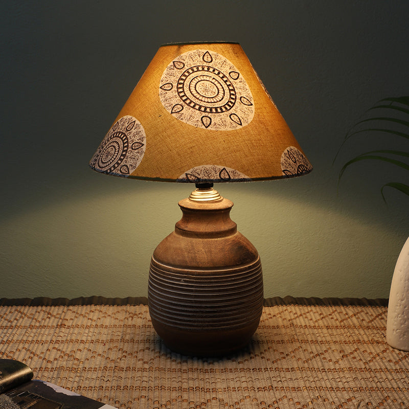 Mandala Merry Enso Printed Mango Wood Table Lamp - Brown,Yellow,White