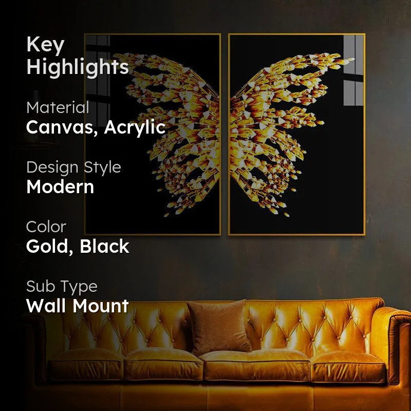 Eclipse & Gold Modern Canvas Wall Art With Frame (Gold) - Set Of Two media 2