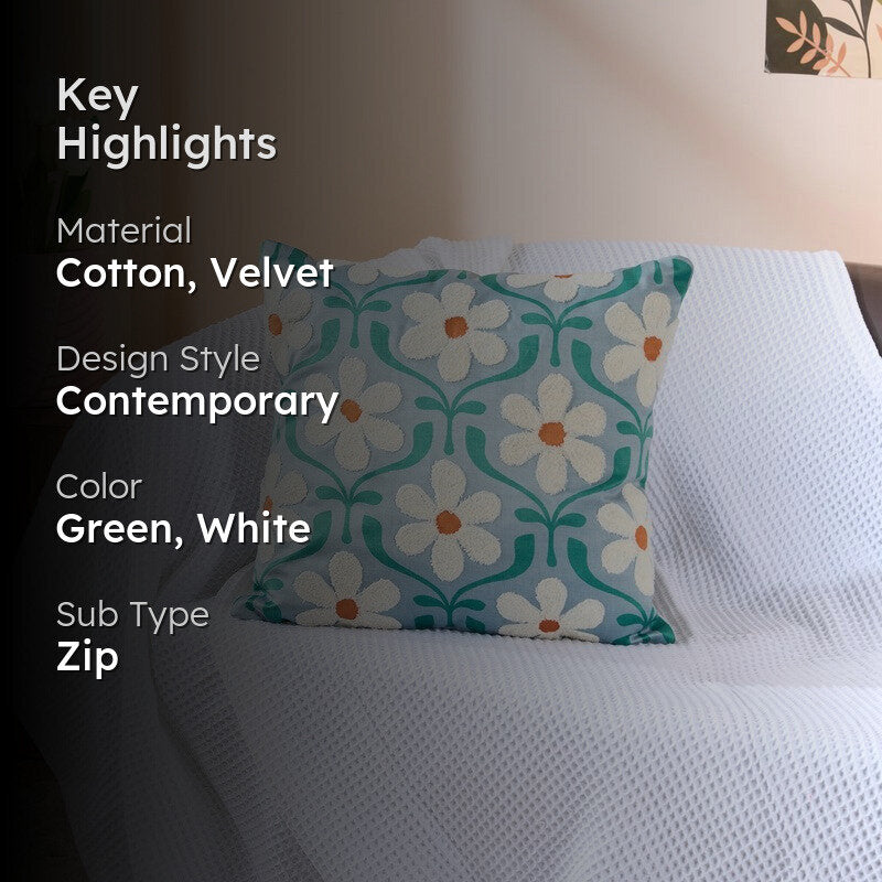 Daisy Green Petals Cotton Velvet Cushion media 2
