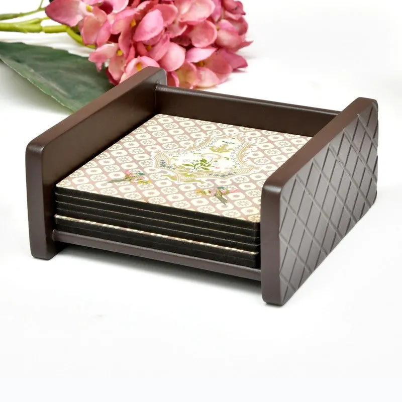 Floral Elegance Wooden Coasters with Holder - Seven Piece Set media 3