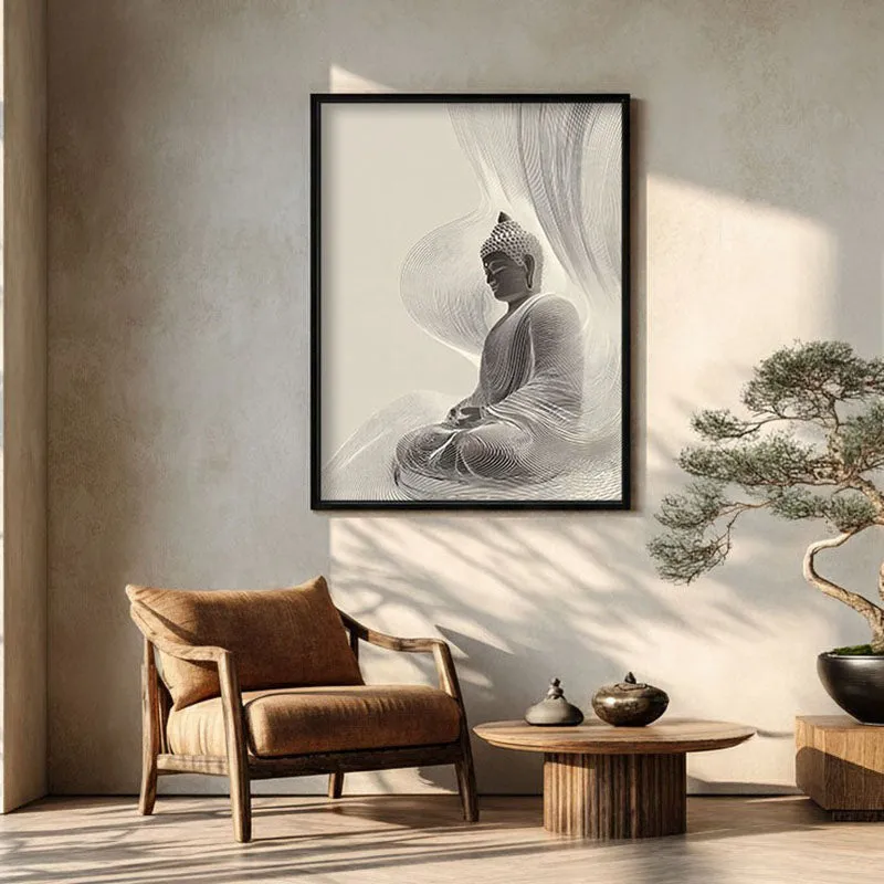 Quiet Contour Buddha Wall Painting With Black Frame media 1