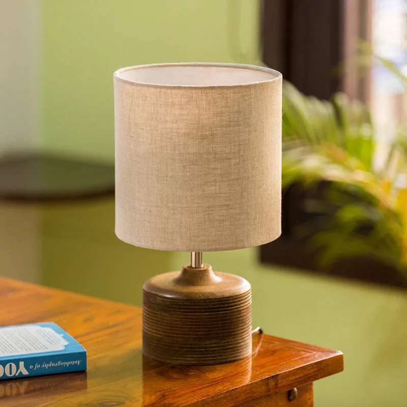 Suravi Handcrafted Mango Wood Table Lamp - Brown,Ivory media 2