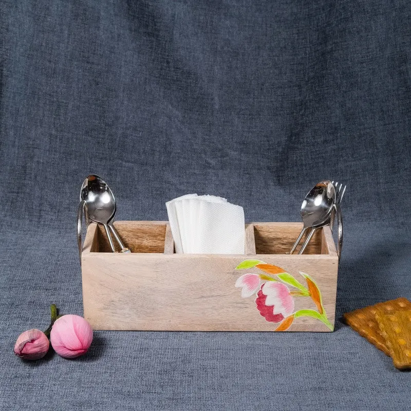 Padmika Lotus Motif Wooden Cutlery Stand media 5