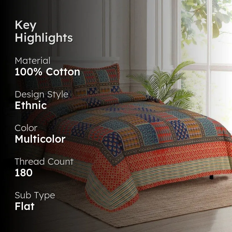 Jarda Applique Print Cotton Bedsheet (Orange) - 180 TC media 2