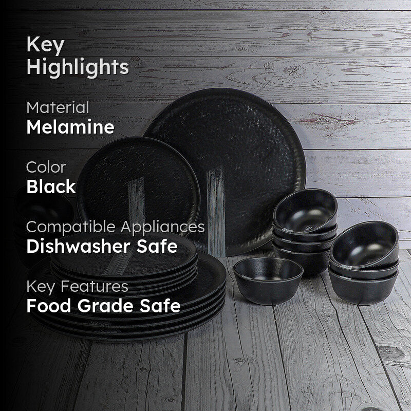 Stripe Swipe Melamine Dinner Set (Black) - 24 Piece Set media 2