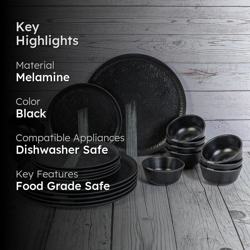 Stripe Swipe Melamine Dinner Set (Black) - 24 Piece Set media 2