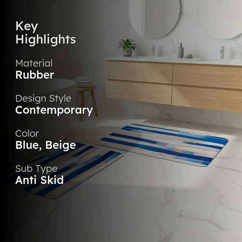 Blue Stria Anti Skid Bath Mat - Set Of Two media 2