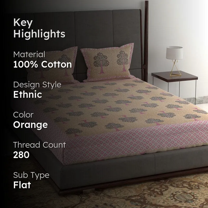 Geetika Printed Cotton Bedsheet (Yellow) - 280 TC media 2