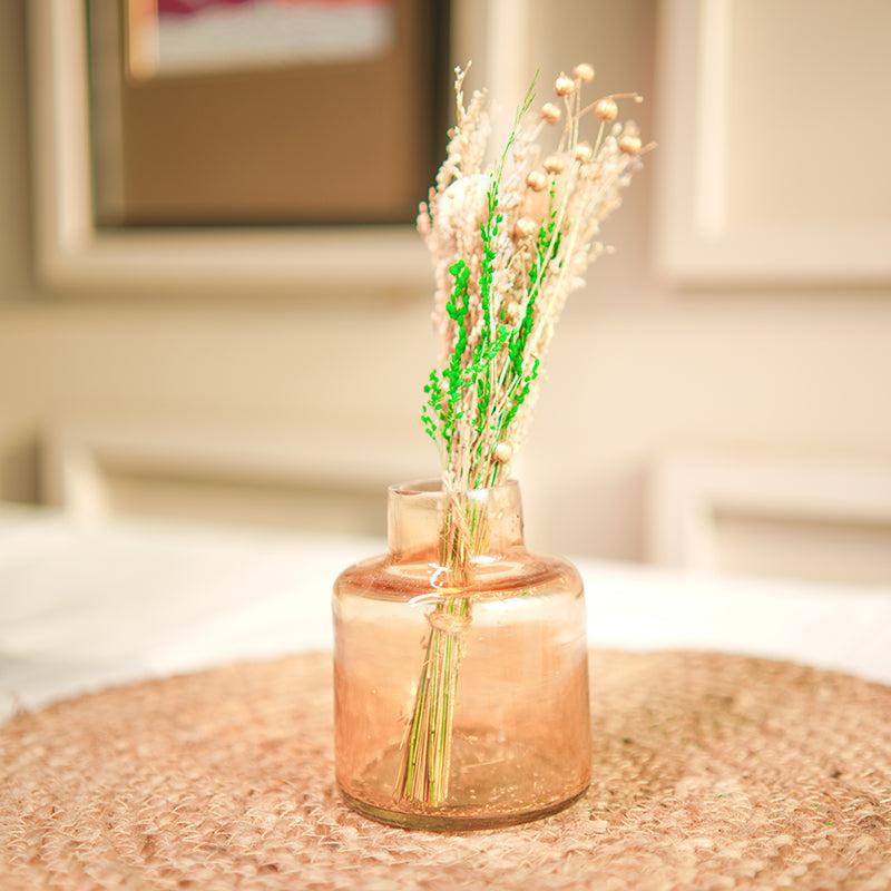 Woodland Fleur Dried Flower Bunch With Glass Vase - Two Piece Set