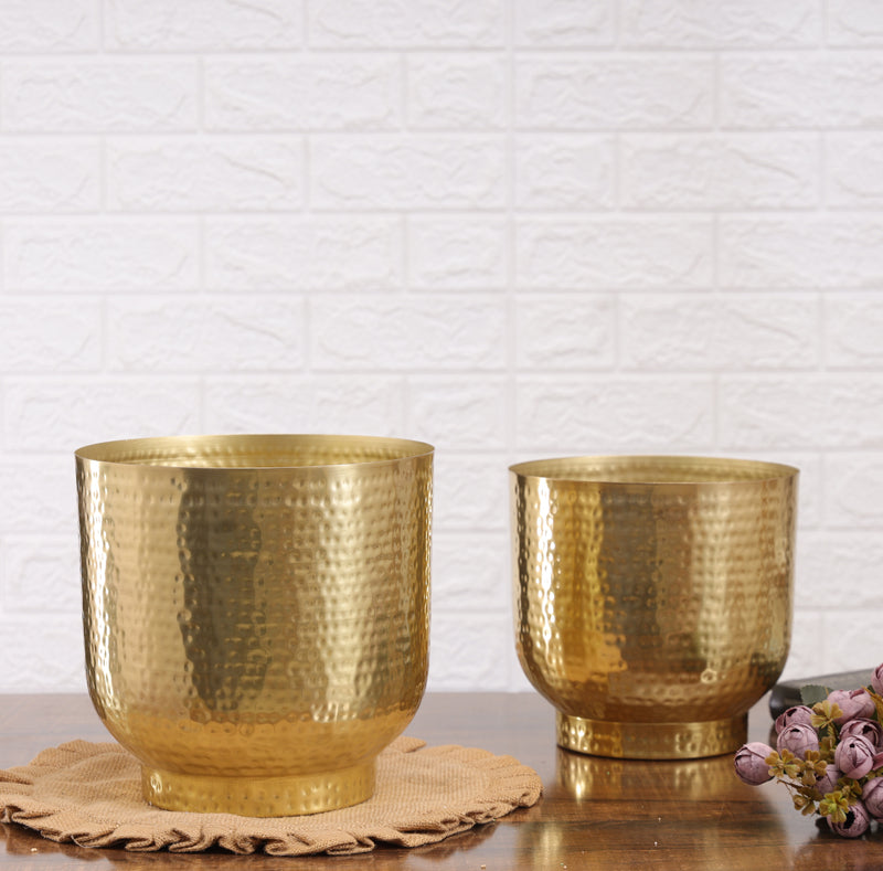 Edo Hammered Golden Planter (Gold) - Set Of Two media 4