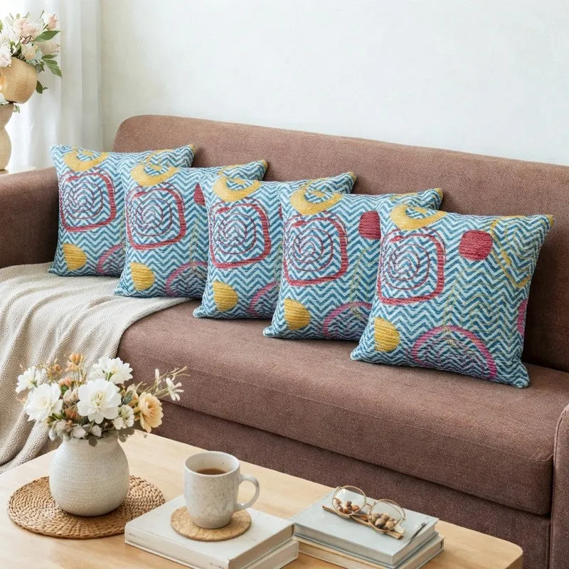 BlossomTrail Cushion Cover (Blue) - Set Of Five media 1