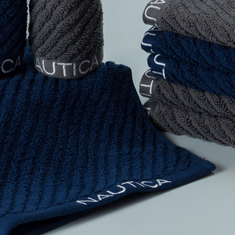 Nautica Cross View Face Towel (Grey, Navy) - Set Of Eight media 3